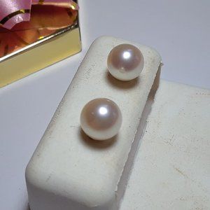 Estate 6.8mm Natural Cultured Pearl 14Kt Yellow Gold Stud Earrings #16363
